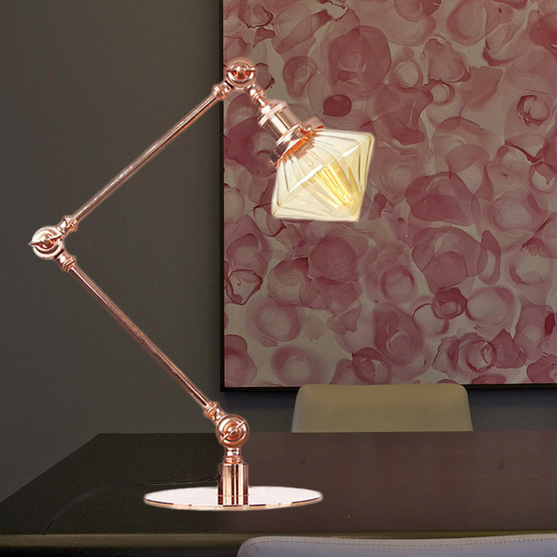 Vintage Diamond Shade Table Lamp Amber/Clear Glass 1 Light Living Room Table Light with Adjustable Arm in Black/Brass Copper Amber A Clearhalo 'Lamps' 'Table Lamps' Lighting' 262094