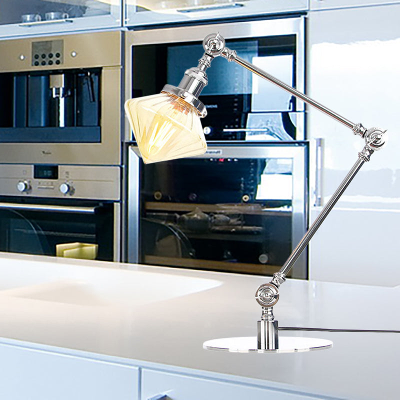 Vintage Diamond Shade Table Lamp Amber/Clear Glass 1 Light Living Room Table Light with Adjustable Arm in Black/Brass Chrome Amber A Clearhalo 'Lamps' 'Table Lamps' Lighting' 262098