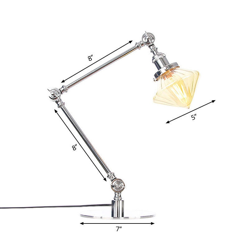 Vintage Diamond Shade Table Lamp Amber/Clear Glass 1 Light Living Room Table Light with Adjustable Arm in Black/Brass Clearhalo 'Lamps' 'Table Lamps' Lighting' 262101