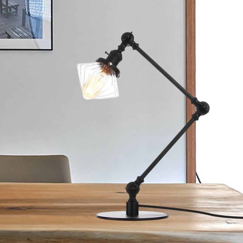 Vintage Diamond Shade Table Lamp Amber/Clear Glass 1 Light Living Room Table Light with Adjustable Arm in Black/Brass Black Clear A Clearhalo 'Lamps' 'Table Lamps' Lighting' 262102