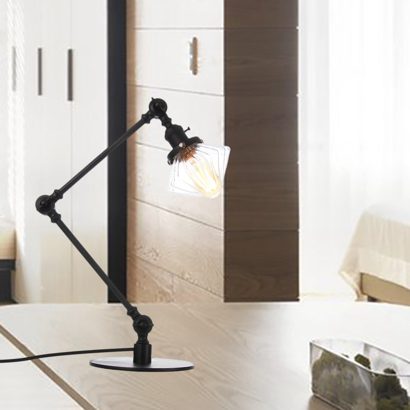 Vintage Diamond Shade Table Lamp Amber/Clear Glass 1 Light Living Room Table Light with Adjustable Arm in Black/Brass Clearhalo 'Lamps' 'Table Lamps' Lighting' 262103