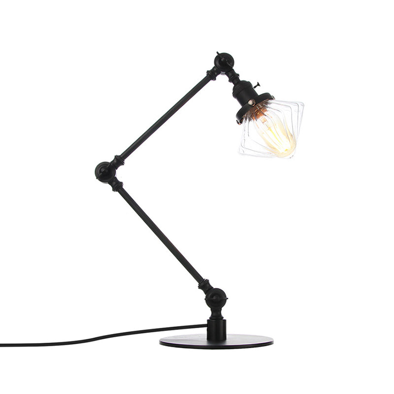 Vintage Diamond Shade Table Lamp Amber/Clear Glass 1 Light Living Room Table Light with Adjustable Arm in Black/Brass Clearhalo 'Lamps' 'Table Lamps' Lighting' 262104