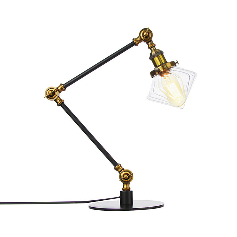 Vintage Diamond Shade Table Lamp Amber/Clear Glass 1 Light Living Room Table Light with Adjustable Arm in Black/Brass Clearhalo 'Lamps' 'Table Lamps' Lighting' 262108