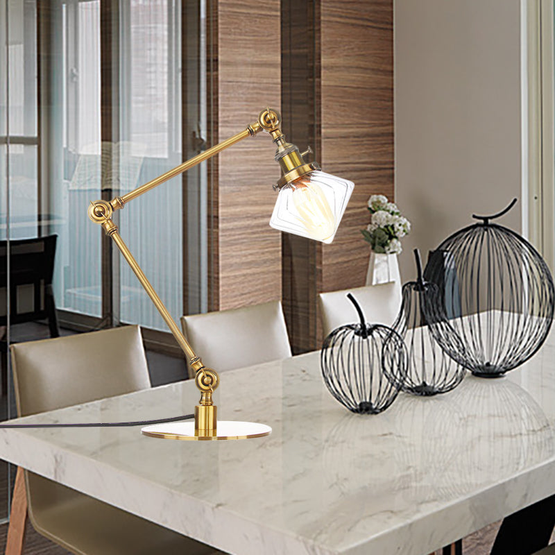 Vintage Diamond Shade Table Lamp Amber/Clear Glass 1 Light Living Room Table Light with Adjustable Arm in Black/Brass Clearhalo 'Lamps' 'Table Lamps' Lighting' 262111