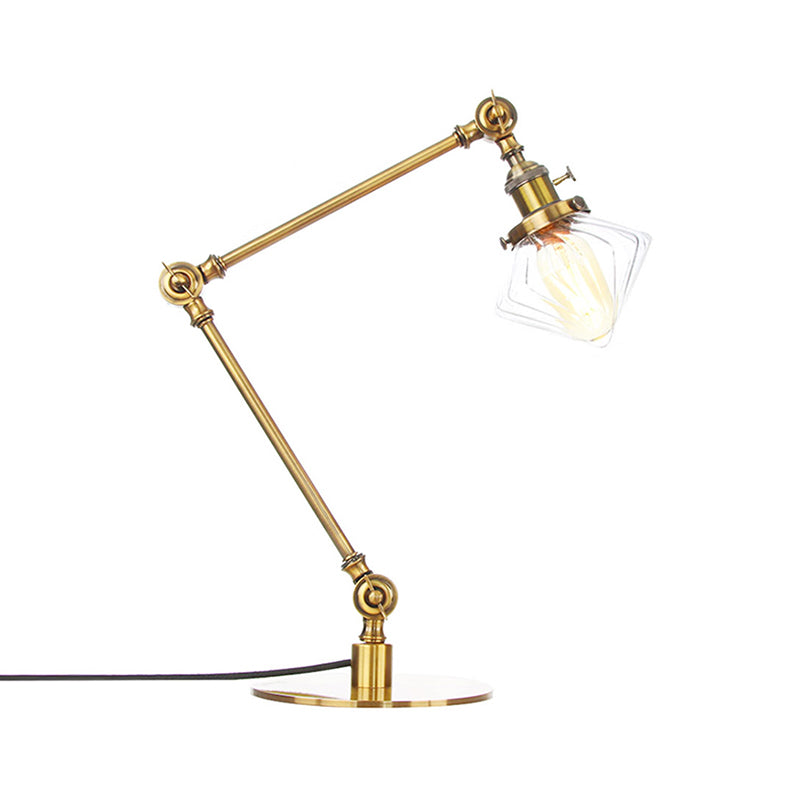 Vintage Diamond Shade Table Lamp Amber/Clear Glass 1 Light Living Room Table Light with Adjustable Arm in Black/Brass Clearhalo 'Lamps' 'Table Lamps' Lighting' 262112