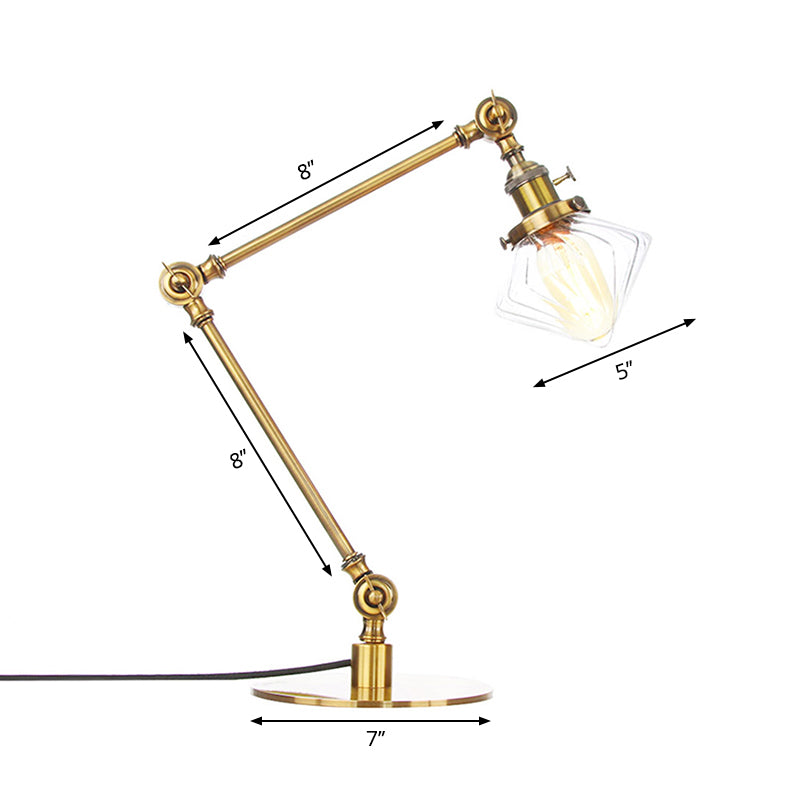 Vintage Diamond Shade Table Lamp Amber/Clear Glass 1 Light Living Room Table Light with Adjustable Arm in Black/Brass Clearhalo 'Lamps' 'Table Lamps' Lighting' 262113