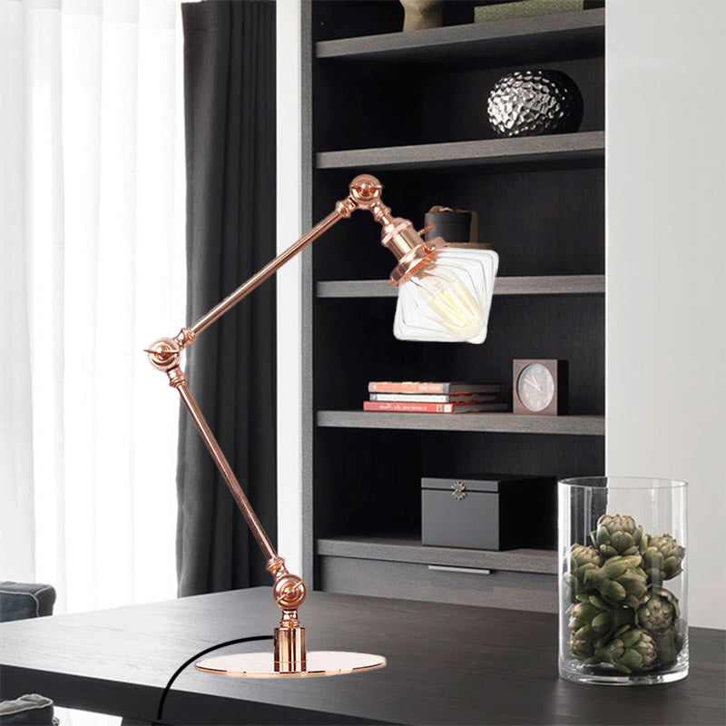 Vintage Diamond Shade Table Lamp Amber/Clear Glass 1 Light Living Room Table Light with Adjustable Arm in Black/Brass Clearhalo 'Lamps' 'Table Lamps' Lighting' 262115