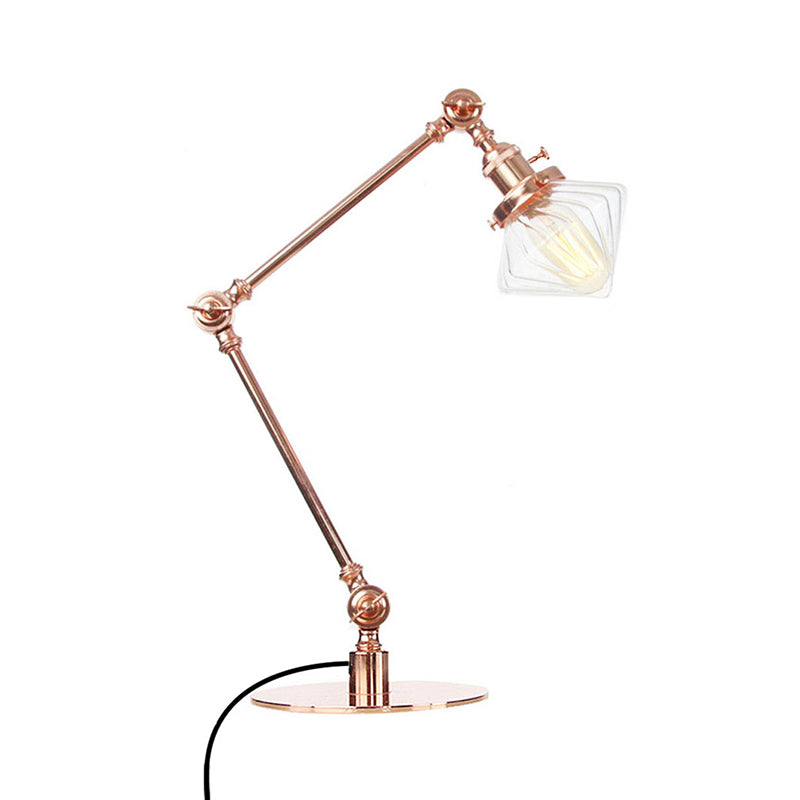 Vintage Diamond Shade Table Lamp Amber/Clear Glass 1 Light Living Room Table Light with Adjustable Arm in Black/Brass Clearhalo 'Lamps' 'Table Lamps' Lighting' 262116