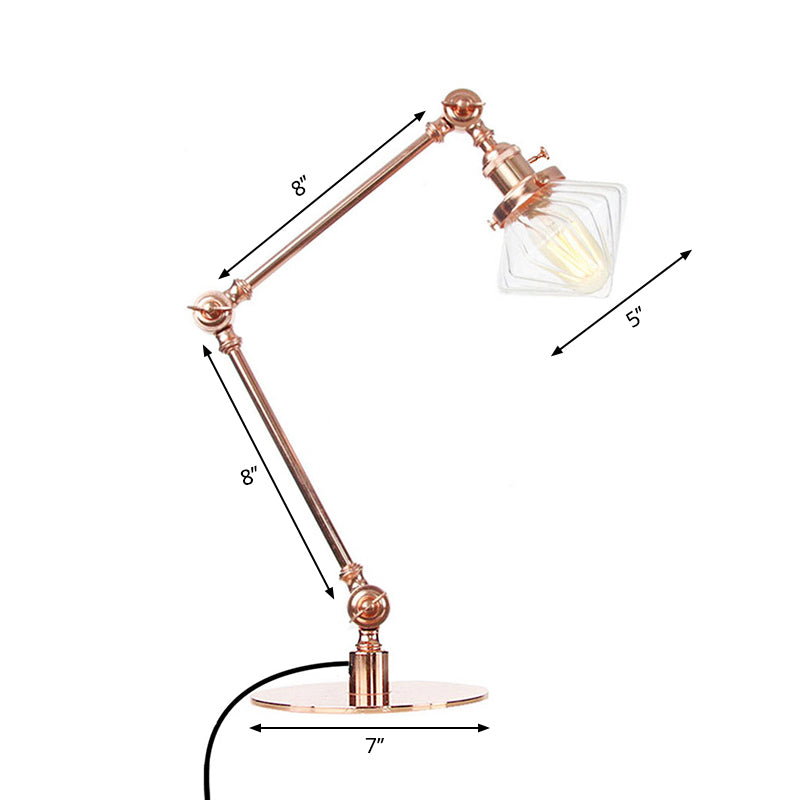 Vintage Diamond Shade Table Lamp Amber/Clear Glass 1 Light Living Room Table Light with Adjustable Arm in Black/Brass Clearhalo 'Lamps' 'Table Lamps' Lighting' 262117