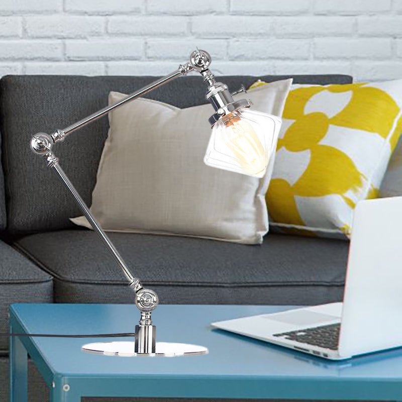 Vintage Diamond Shade Table Lamp Amber/Clear Glass 1 Light Living Room Table Light with Adjustable Arm in Black/Brass Chrome Clear A Clearhalo 'Lamps' 'Table Lamps' Lighting' 262118