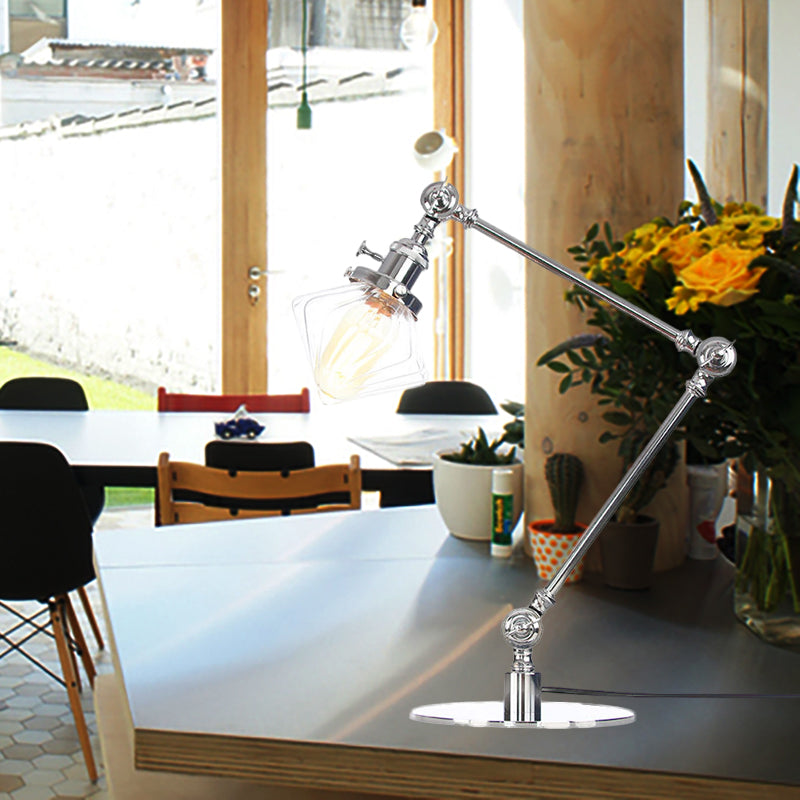 Vintage Diamond Shade Table Lamp Amber/Clear Glass 1 Light Living Room Table Light with Adjustable Arm in Black/Brass Clearhalo 'Lamps' 'Table Lamps' Lighting' 262119