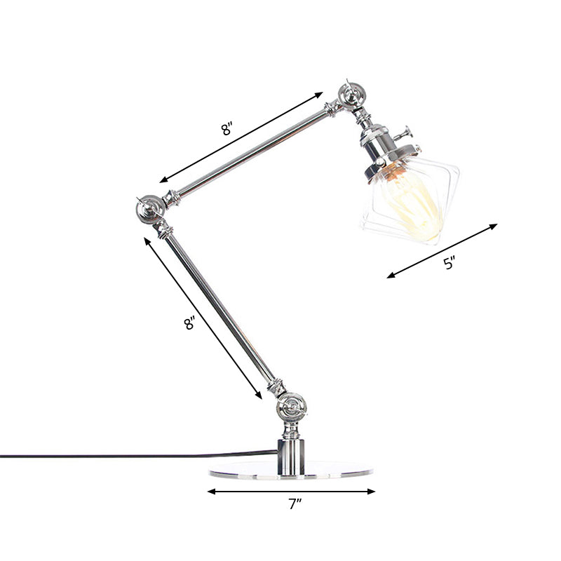 Vintage Diamond Shade Table Lamp Amber/Clear Glass 1 Light Living Room Table Light with Adjustable Arm in Black/Brass Clearhalo 'Lamps' 'Table Lamps' Lighting' 262121