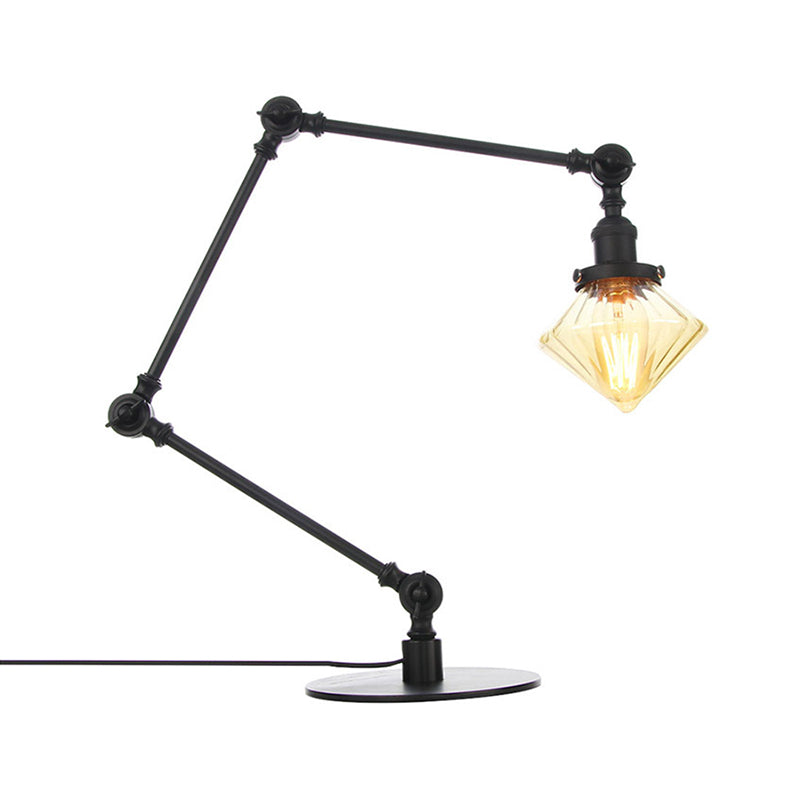 Vintage Diamond Shade Table Lamp Amber/Clear Glass 1 Light Living Room Table Light with Adjustable Arm in Black/Brass Clearhalo 'Lamps' 'Table Lamps' Lighting' 262124