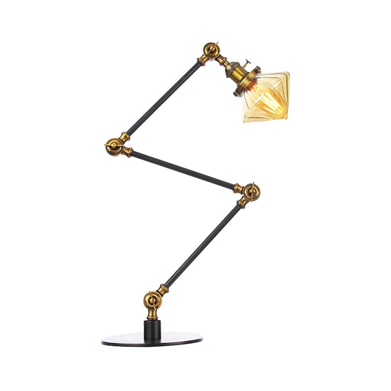 Vintage Diamond Shade Table Lamp Amber/Clear Glass 1 Light Living Room Table Light with Adjustable Arm in Black/Brass Clearhalo 'Lamps' 'Table Lamps' Lighting' 262128
