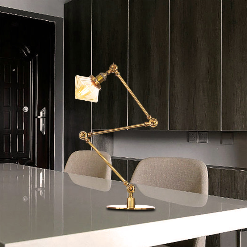 Vintage Diamond Shade Table Lamp Amber/Clear Glass 1 Light Living Room Table Light with Adjustable Arm in Black/Brass Clearhalo 'Lamps' 'Table Lamps' Lighting' 262131