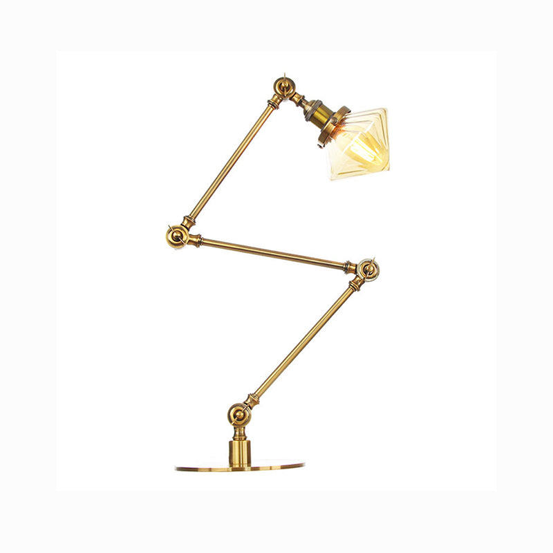 Vintage Diamond Shade Table Lamp Amber/Clear Glass 1 Light Living Room Table Light with Adjustable Arm in Black/Brass Clearhalo 'Lamps' 'Table Lamps' Lighting' 262132