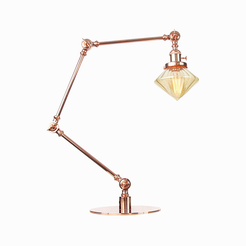 Vintage Diamond Shade Table Lamp Amber/Clear Glass 1 Light Living Room Table Light with Adjustable Arm in Black/Brass Clearhalo 'Lamps' 'Table Lamps' Lighting' 262136