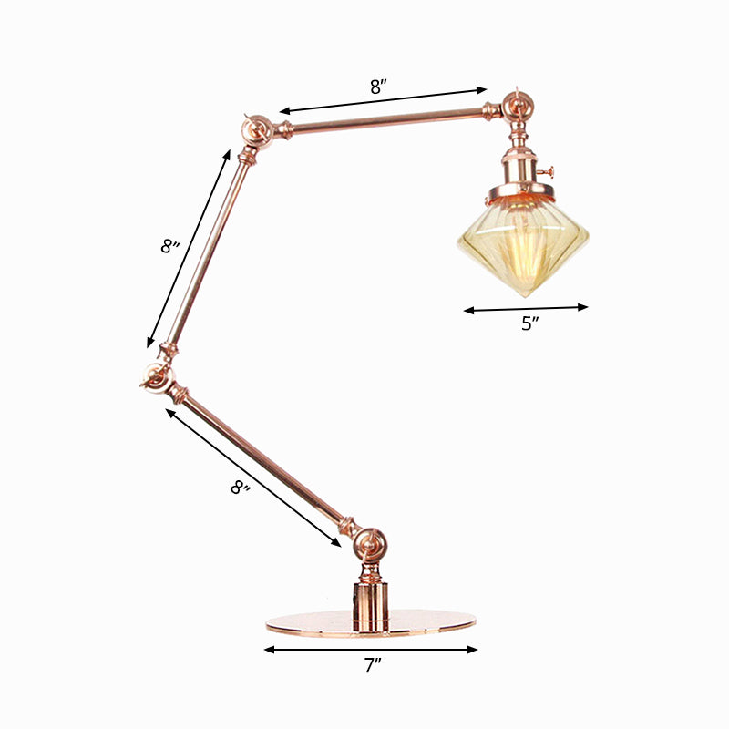 Vintage Diamond Shade Table Lamp Amber/Clear Glass 1 Light Living Room Table Light with Adjustable Arm in Black/Brass Clearhalo 'Lamps' 'Table Lamps' Lighting' 262137
