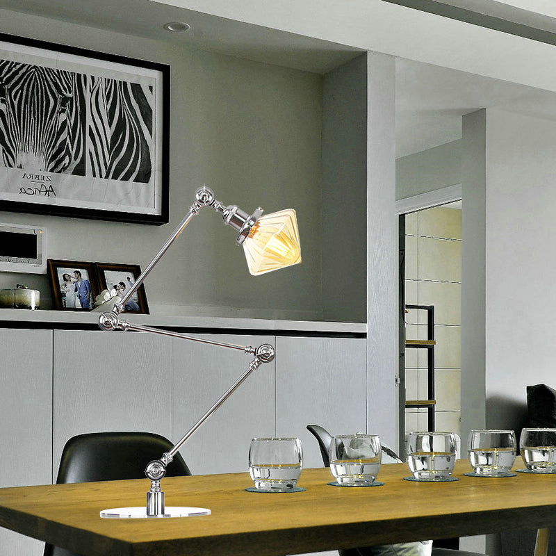 Vintage Diamond Shade Table Lamp Amber/Clear Glass 1 Light Living Room Table Light with Adjustable Arm in Black/Brass Clearhalo 'Lamps' 'Table Lamps' Lighting' 262139