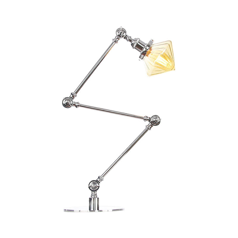 Vintage Diamond Shade Table Lamp Amber/Clear Glass 1 Light Living Room Table Light with Adjustable Arm in Black/Brass Clearhalo 'Lamps' 'Table Lamps' Lighting' 262140