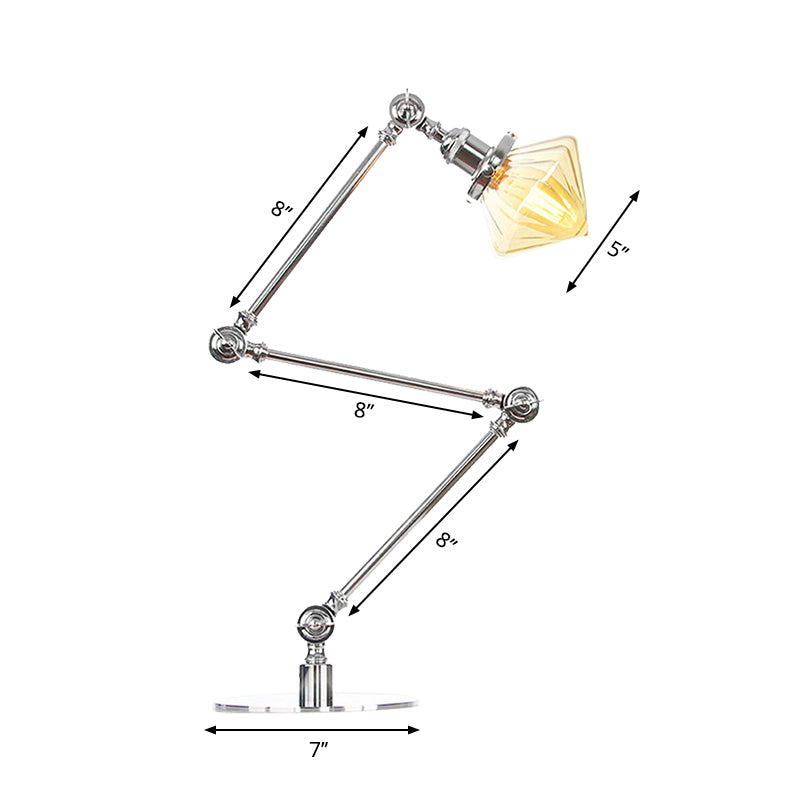 Vintage Diamond Shade Table Lamp Amber/Clear Glass 1 Light Living Room Table Light with Adjustable Arm in Black/Brass Clearhalo 'Lamps' 'Table Lamps' Lighting' 262141