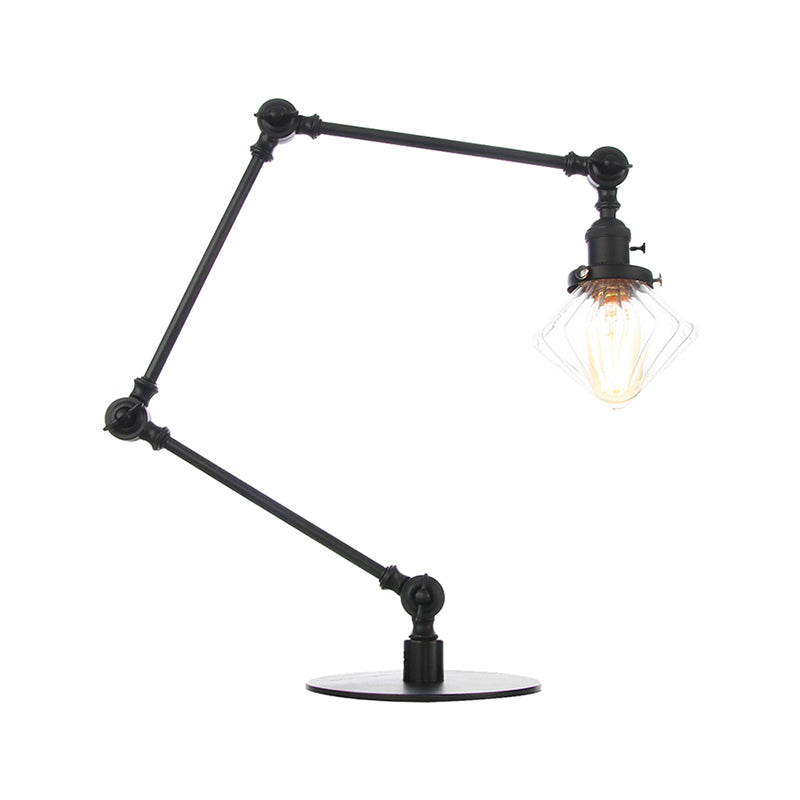 Vintage Diamond Shade Table Lamp Amber/Clear Glass 1 Light Living Room Table Light with Adjustable Arm in Black/Brass Clearhalo 'Lamps' 'Table Lamps' Lighting' 262144