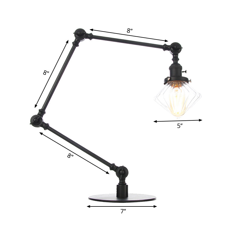 Vintage Diamond Shade Table Lamp Amber/Clear Glass 1 Light Living Room Table Light with Adjustable Arm in Black/Brass Clearhalo 'Lamps' 'Table Lamps' Lighting' 262145