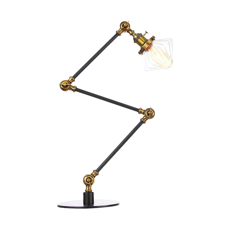 Vintage Diamond Shade Table Lamp Amber/Clear Glass 1 Light Living Room Table Light with Adjustable Arm in Black/Brass Clearhalo 'Lamps' 'Table Lamps' Lighting' 262148