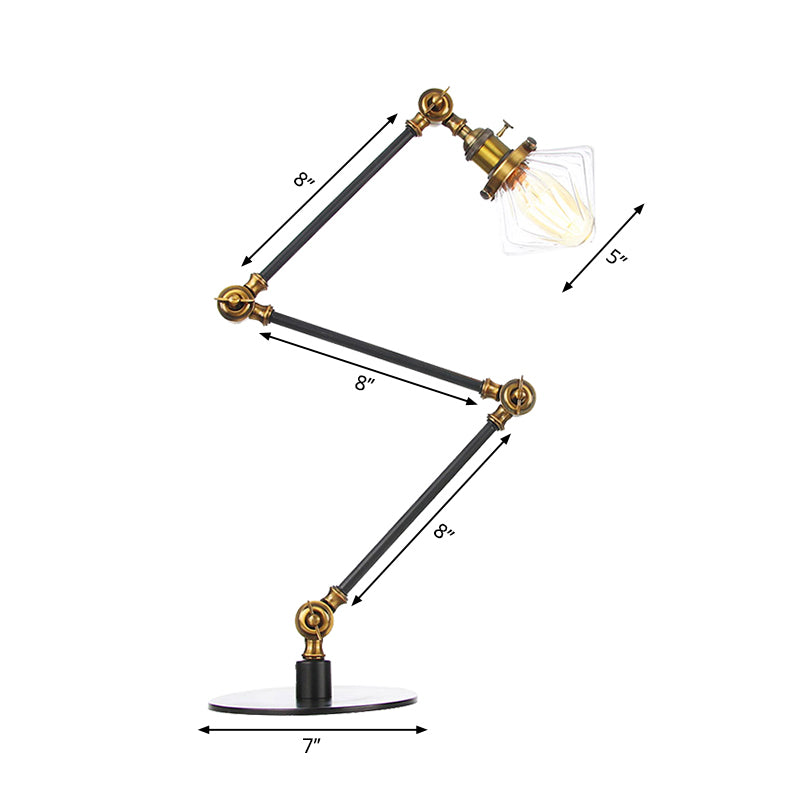 Vintage Diamond Shade Table Lamp Amber/Clear Glass 1 Light Living Room Table Light with Adjustable Arm in Black/Brass Clearhalo 'Lamps' 'Table Lamps' Lighting' 262149