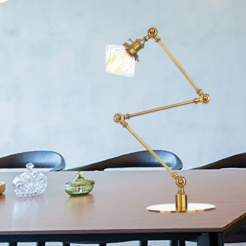 Vintage Diamond Shade Table Lamp Amber/Clear Glass 1 Light Living Room Table Light with Adjustable Arm in Black/Brass Gold Clear B Clearhalo 'Lamps' 'Table Lamps' Lighting' 262150