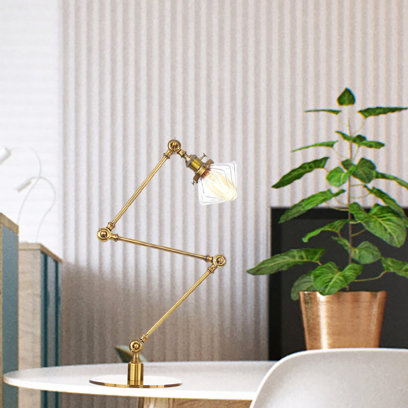 Vintage Diamond Shade Table Lamp Amber/Clear Glass 1 Light Living Room Table Light with Adjustable Arm in Black/Brass Clearhalo 'Lamps' 'Table Lamps' Lighting' 262151