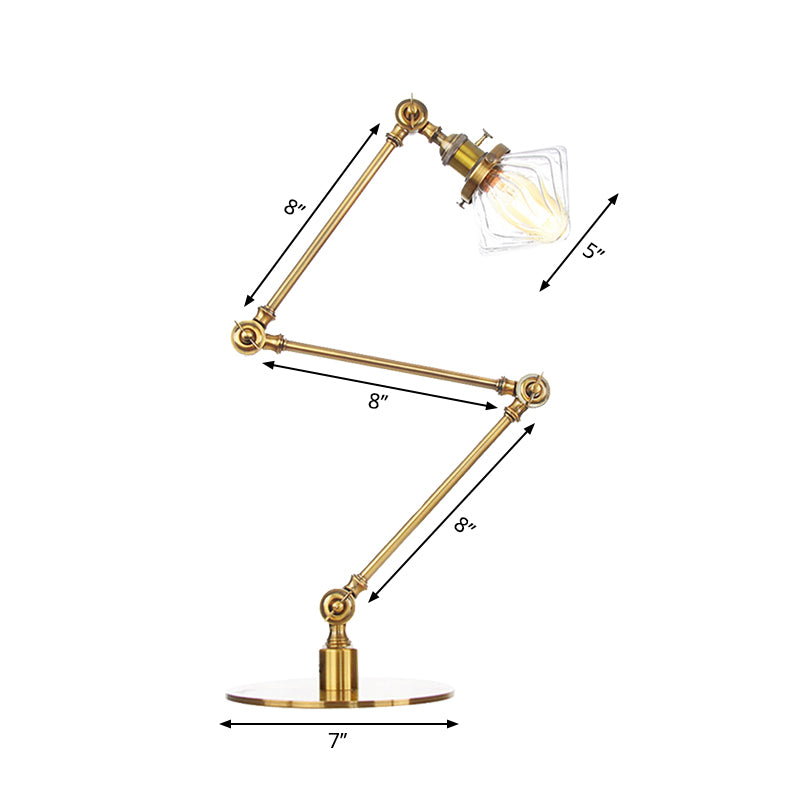 Vintage Diamond Shade Table Lamp Amber/Clear Glass 1 Light Living Room Table Light with Adjustable Arm in Black/Brass Clearhalo 'Lamps' 'Table Lamps' Lighting' 262153