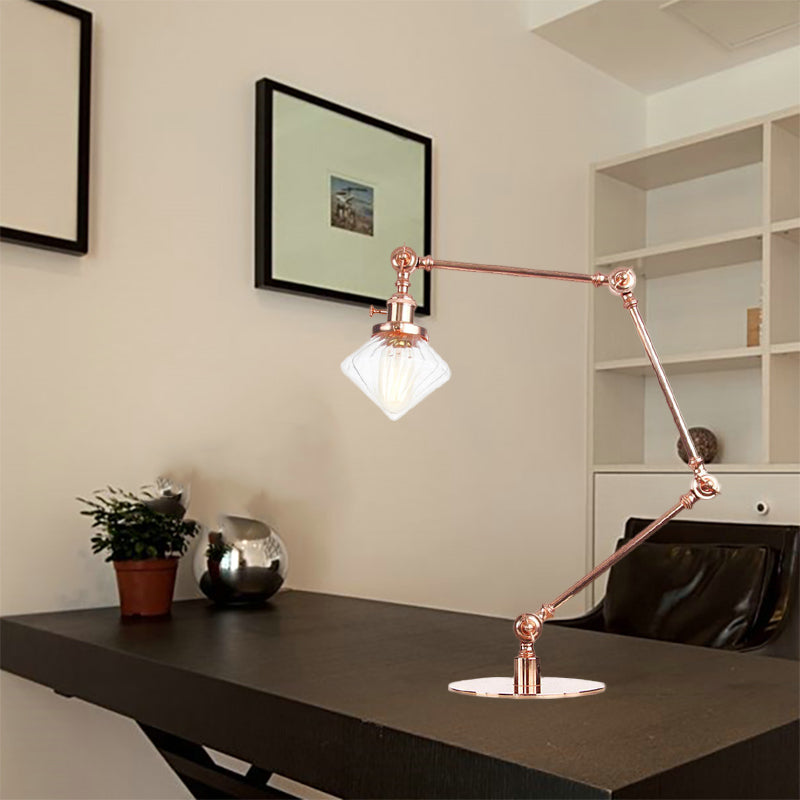 Vintage Diamond Shade Table Lamp Amber/Clear Glass 1 Light Living Room Table Light with Adjustable Arm in Black/Brass Clearhalo 'Lamps' 'Table Lamps' Lighting' 262155