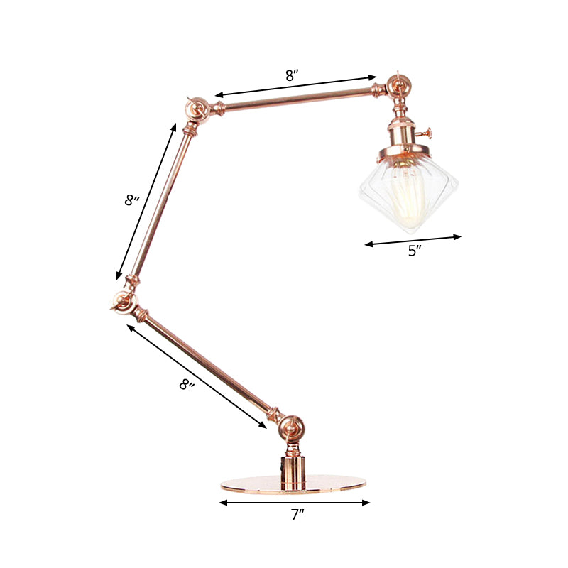 Vintage Diamond Shade Table Lamp Amber/Clear Glass 1 Light Living Room Table Light with Adjustable Arm in Black/Brass Clearhalo 'Lamps' 'Table Lamps' Lighting' 262157