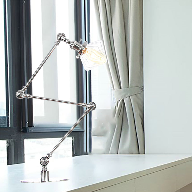 Vintage Diamond Shade Table Lamp Amber/Clear Glass 1 Light Living Room Table Light with Adjustable Arm in Black/Brass Chrome Clear B Clearhalo 'Lamps' 'Table Lamps' Lighting' 262158