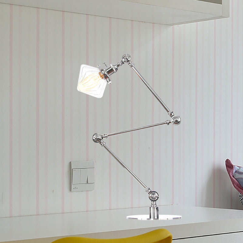 Vintage Diamond Shade Table Lamp Amber/Clear Glass 1 Light Living Room Table Light with Adjustable Arm in Black/Brass Clearhalo 'Lamps' 'Table Lamps' Lighting' 262159