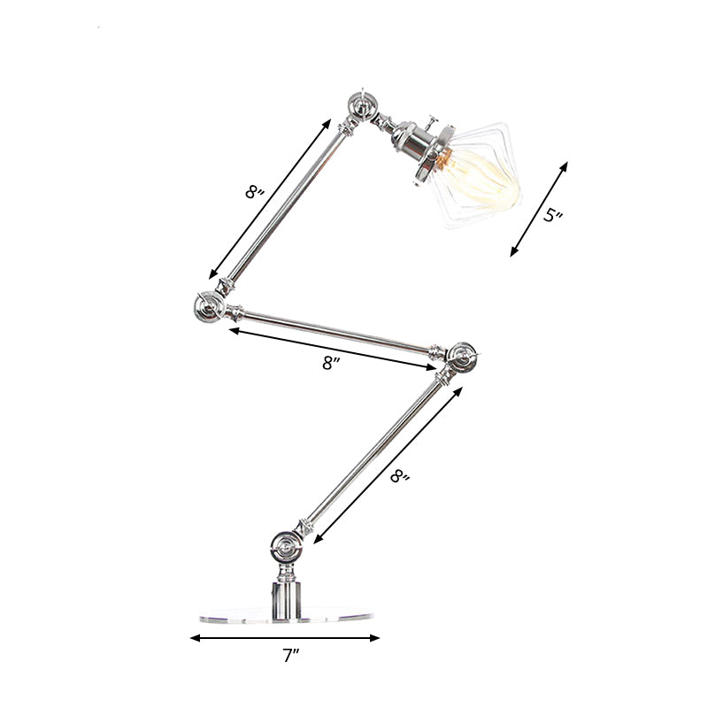 Vintage Diamond Shade Table Lamp Amber/Clear Glass 1 Light Living Room Table Light with Adjustable Arm in Black/Brass Clearhalo 'Lamps' 'Table Lamps' Lighting' 262161