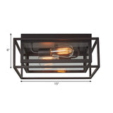 2 Lights Indoor Flush Ceiling Light Vintage Style Black Flush Mount Lamp with Squared Frame Clear Glass Shade Clearhalo 'Ceiling Lights' 'Close To Ceiling Lights' 'Close to ceiling' 'Flush mount' 'Industrial Flush Mount' Lighting' 262190
