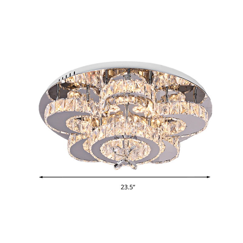 LED Flush Ceiling Light Modern Style Floral-Like Crystal Flush Mount Lighting in Chrome for Living Room, 23.5"/31.5" Wide Clearhalo 'Ceiling Lights' 'Close To Ceiling Lights' 'Close to ceiling' 'Flush mount' Lighting' 262208
