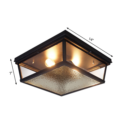 Industrial Squared Flush Ceiling Fixture Frosted Glass 2 Lights Corridor Flushmount Lamp in Black Clearhalo 'Ceiling Lights' 'Close To Ceiling Lights' 'Close to ceiling' 'Flush mount' 'Industrial Flush Mount' Lighting' 262215