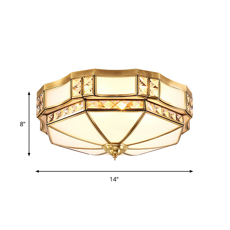 Yurt Shape Flush Lamp Traditional 3/4/6 Lights White Glass Ceiling Flush Mount with Crystal Accent Clearhalo 'Ceiling Lights' 'Close To Ceiling Lights' 'Close to ceiling' 'Flush mount' Lighting' 262218