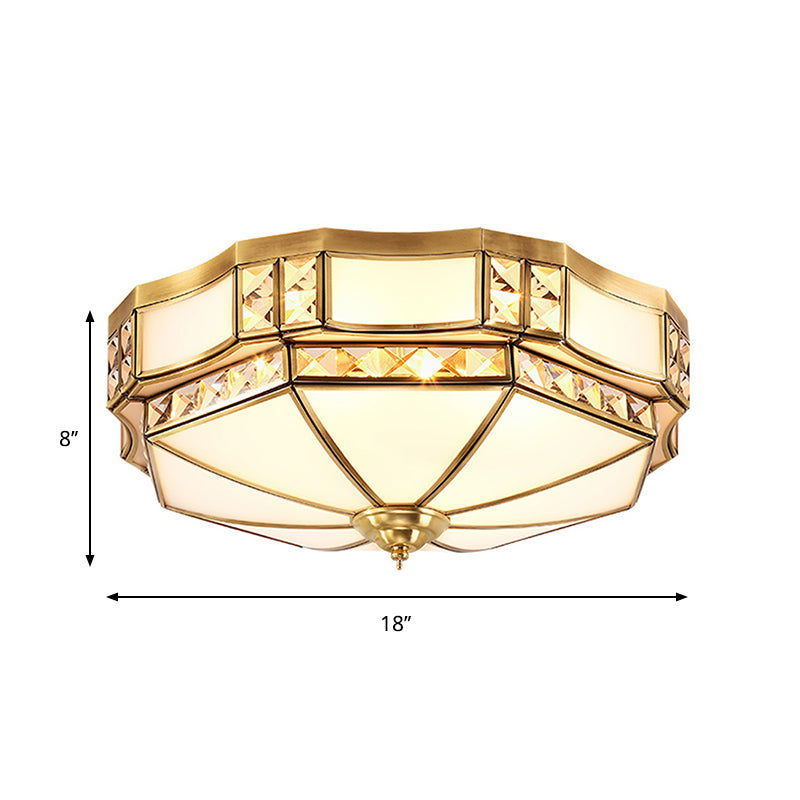 Yurt Shape Flush Lamp Traditional 3/4/6 Lights White Glass Ceiling Flush Mount with Crystal Accent Clearhalo 'Ceiling Lights' 'Close To Ceiling Lights' 'Close to ceiling' 'Flush mount' Lighting' 262219