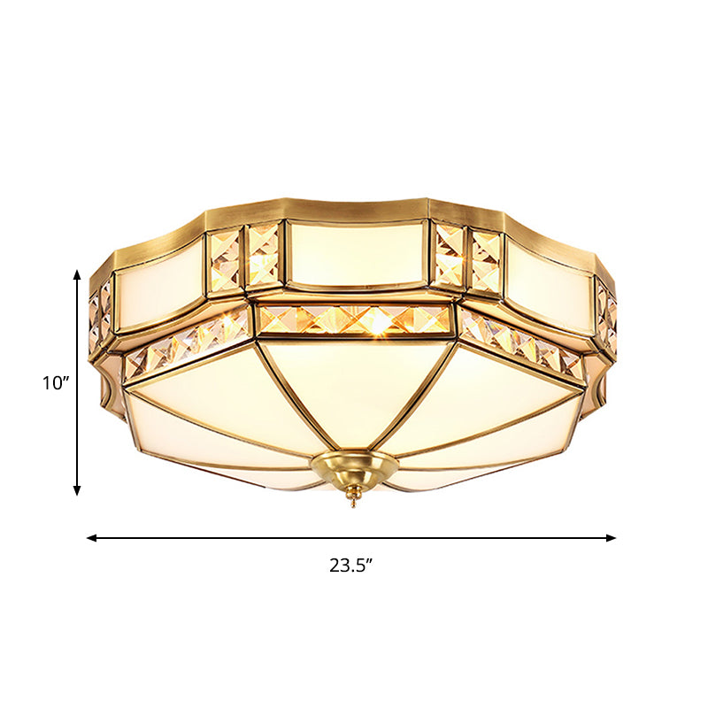 Yurt Shape Flush Lamp Traditional 3/4/6 Lights White Glass Ceiling Flush Mount with Crystal Accent Clearhalo 'Ceiling Lights' 'Close To Ceiling Lights' 'Close to ceiling' 'Flush mount' Lighting' 262220