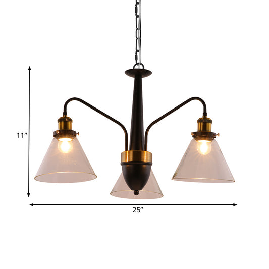 3/5/6-Light Conical Chandelier Light Traditional Black and Gold Hanging Pendant with Clear Glass Shade Clearhalo 'Ceiling Lights' 'Chandeliers' 'Glass shade' 'Glass' Lighting' 262222