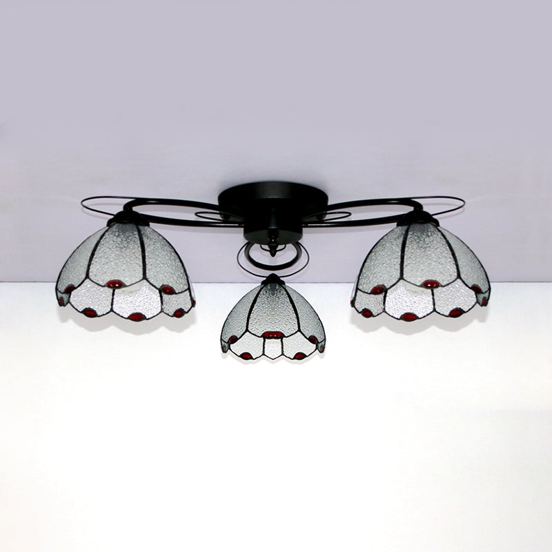 Geometric Ceiling Light with Art Pattern Tiffany Style Stained Glass 3 Lights Flushmount Ceiling Light in Black Clearhalo 'Ceiling Lights' 'Close To Ceiling Lights' 'Close to ceiling' 'Glass shade' 'Glass' 'Pendant Lights' 'Semi-flushmount' 'Tiffany close to ceiling' 'Tiffany' Lighting' 26224
