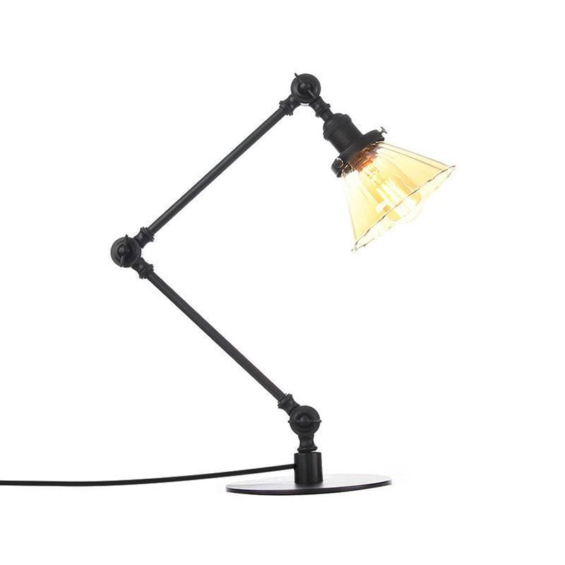 Cone Clear/Amber Glass Table Lamp Warehouse Stylish 1 Light Black/Brass Table Lighting for Study Room Clearhalo 'Lamps' 'Table Lamps' Lighting' 262245