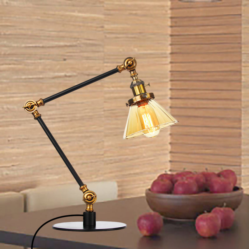 Cone Clear/Amber Glass Table Lamp Warehouse Stylish 1 Light Black/Brass Table Lighting for Study Room Brass Amber A Clearhalo 'Lamps' 'Table Lamps' Lighting' 262247