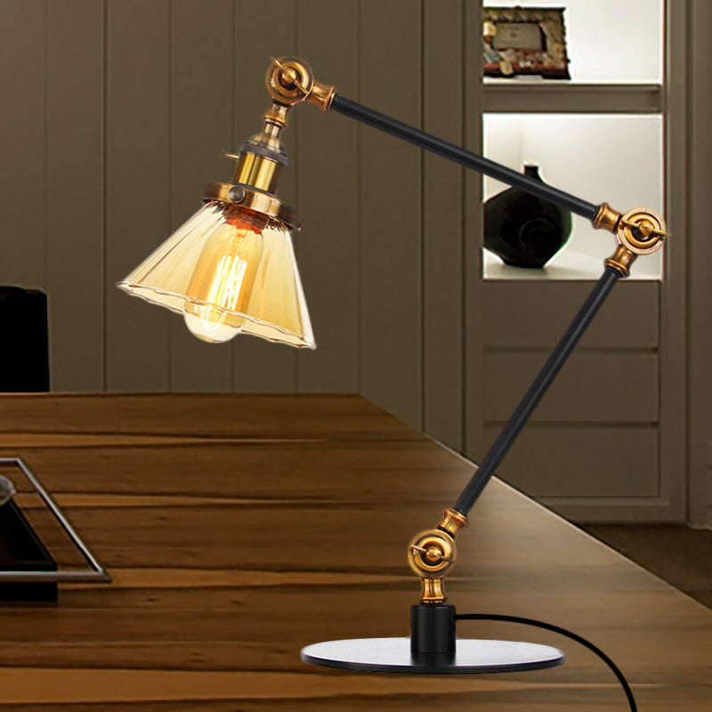 Cone Clear/Amber Glass Table Lamp Warehouse Stylish 1 Light Black/Brass Table Lighting for Study Room Clearhalo 'Lamps' 'Table Lamps' Lighting' 262248