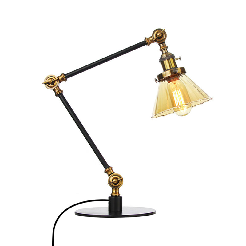 Cone Clear/Amber Glass Table Lamp Warehouse Stylish 1 Light Black/Brass Table Lighting for Study Room Clearhalo 'Lamps' 'Table Lamps' Lighting' 262249