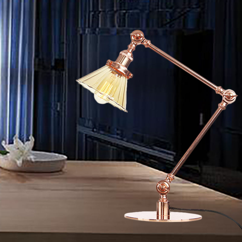 Cone Clear/Amber Glass Table Lamp Warehouse Stylish 1 Light Black/Brass Table Lighting for Study Room Copper Amber A Clearhalo 'Lamps' 'Table Lamps' Lighting' 262260